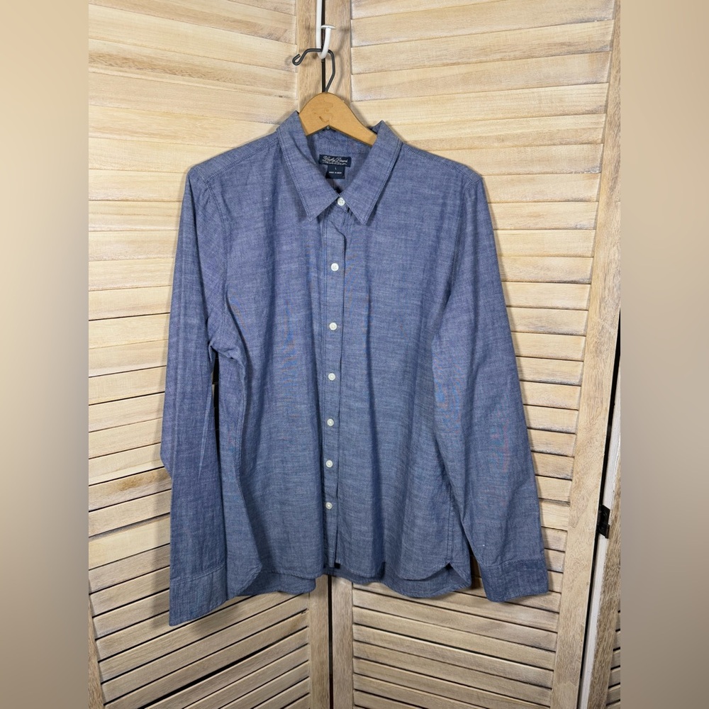LUCKY BRAND denim chambray button down blouse NWT Size L